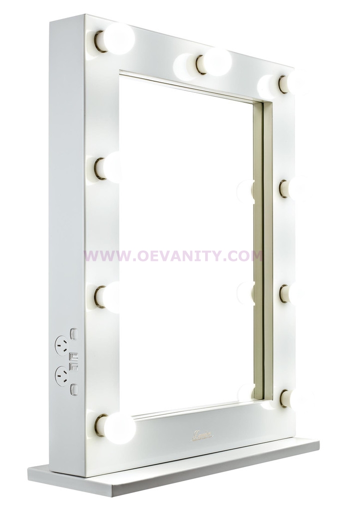 640032 GLOSSY WHITE HOLLYWOOD MAKEUP MIRROR WITH 9/12 LED BULBS - Click Image to Close