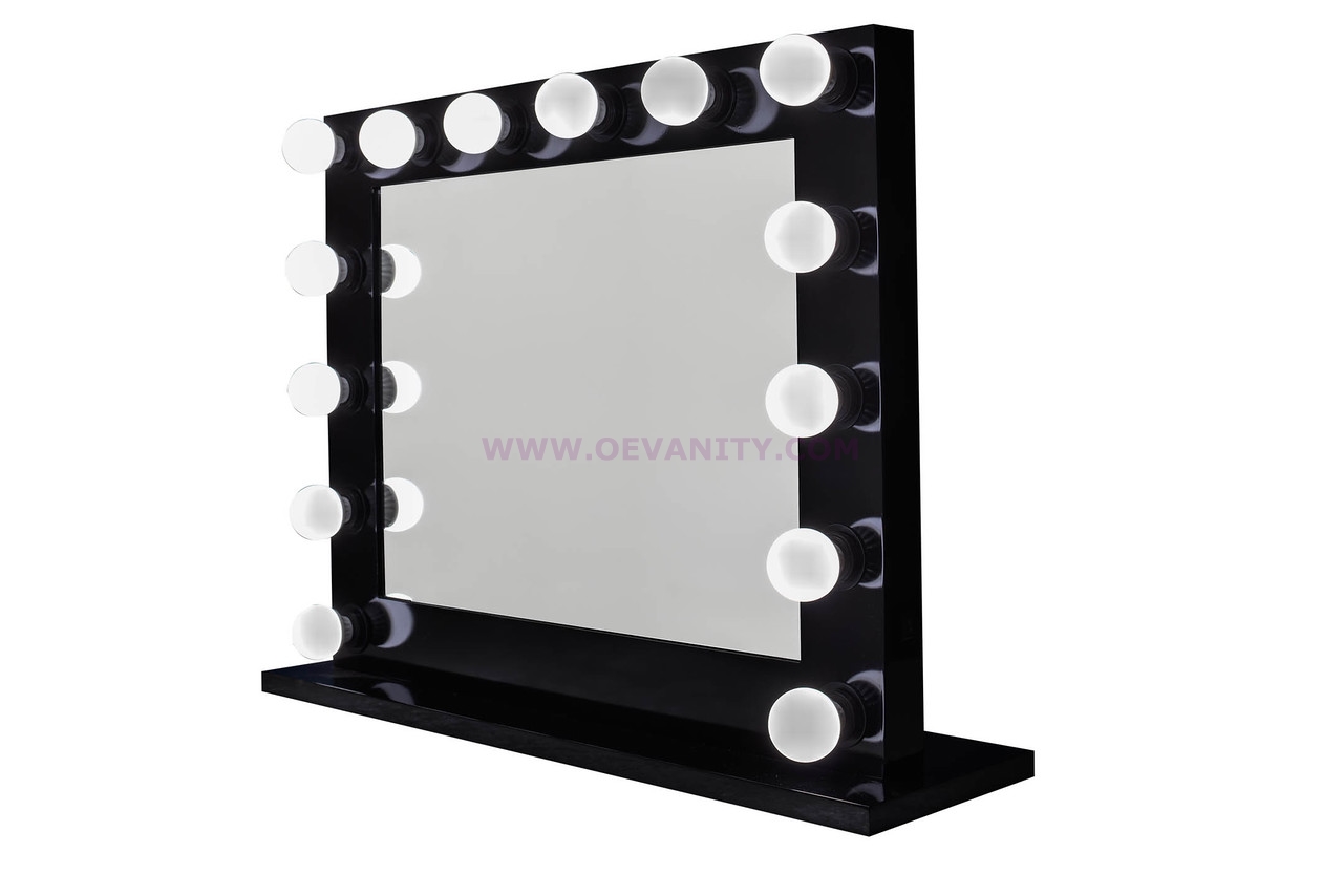 640034 IMPRESSION VANITY GLOSSY BLACK HOLLYWOOD MAKEUP MIRROR WI - Click Image to Close