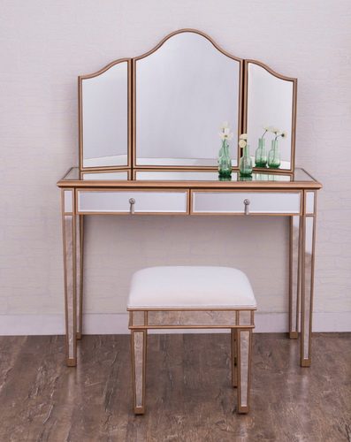 VA00109 wooden dressing table with mirror and stool