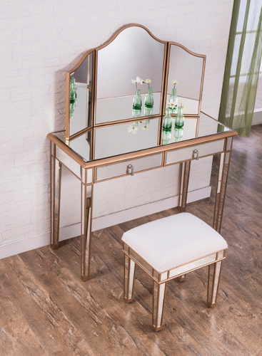 VA00109 wooden dressing table with mirror and stool - Click Image to Close