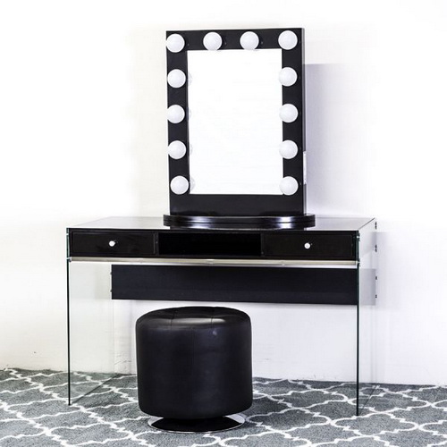 VA00119 wooden dressing table with mirror and stool